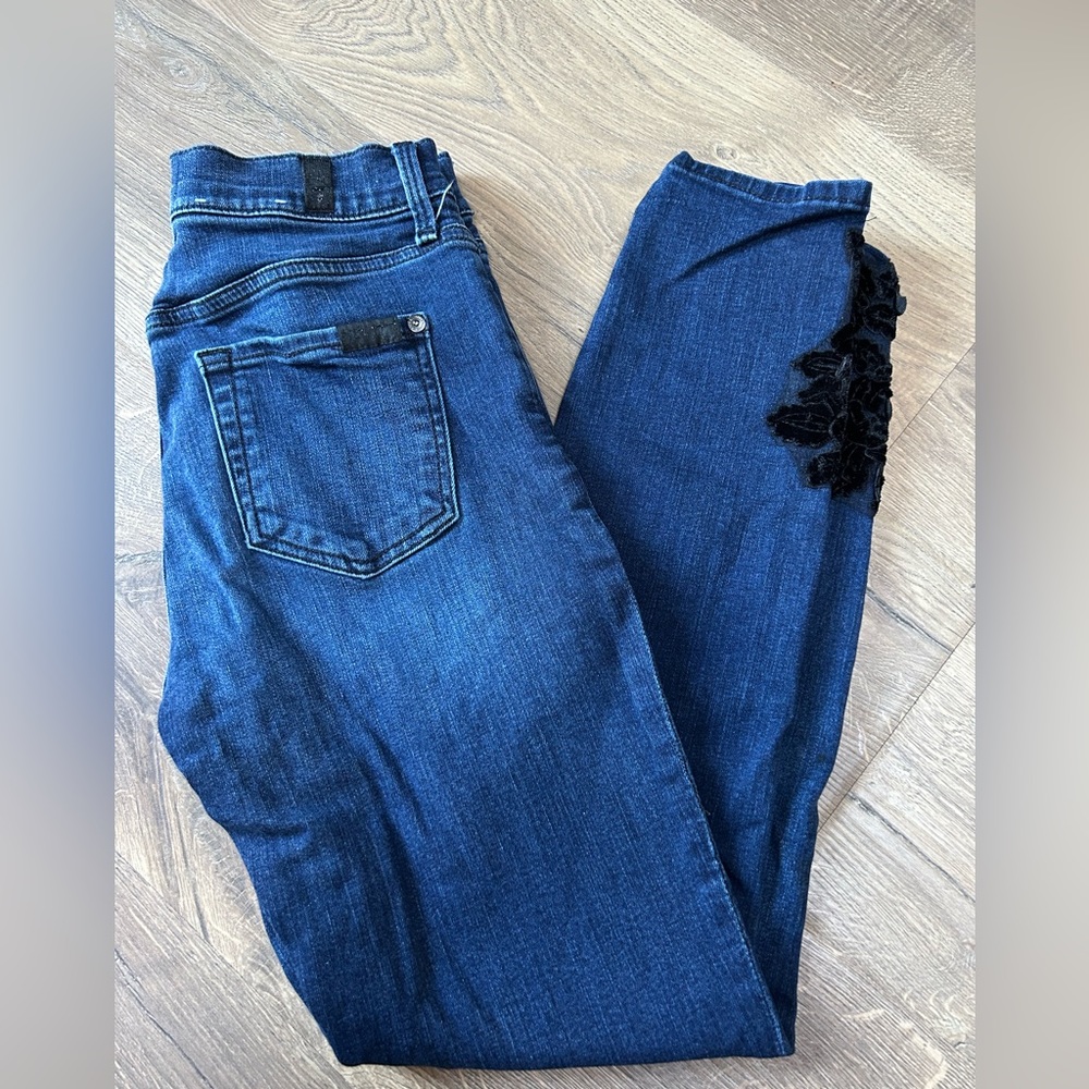 7 for All Mankind High Waist Ankle Skinny Applique Jeans (26)